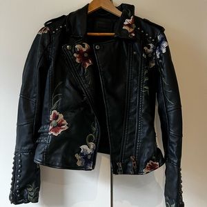Blank NYC leather jacket embroidered with flowers